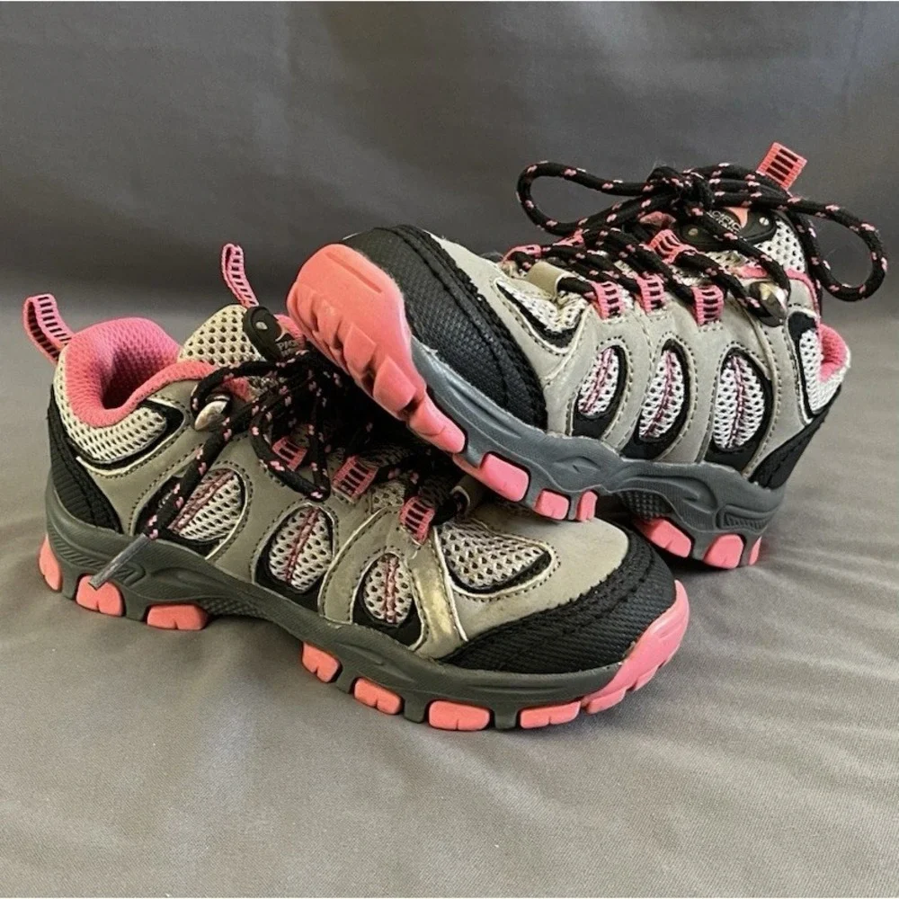 Pacific Mountain Youth Girls Shoe Size 10 Gray Pink Lace Up Hiking Camping